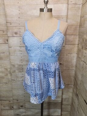 Light Blue Crochet Bust Peplum Tank Top